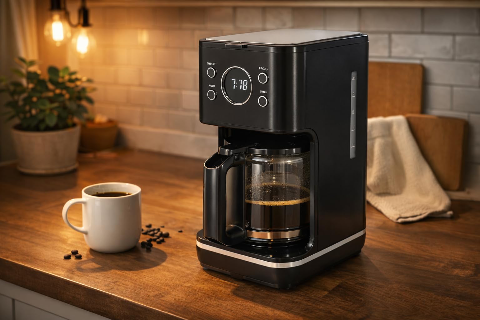 Cafetera de filtro Lake Collection - Pantalla LED, temporizador, sistema antigoteo, jarra de vidrio, filtro permanente de nailon, 1000 W - 1,5 L - Negro mate SH-CM2315