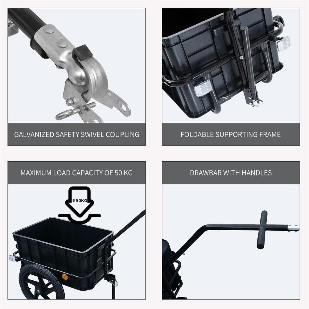 Remolque Carga Bicicletas con Barra Remolque Segura para Una FáCil ConexióN Bicicleta, Capacidad Carga 50 Kg, Carro para Bicicletas Alta Resistencia, Almacenamiento Plegable,
