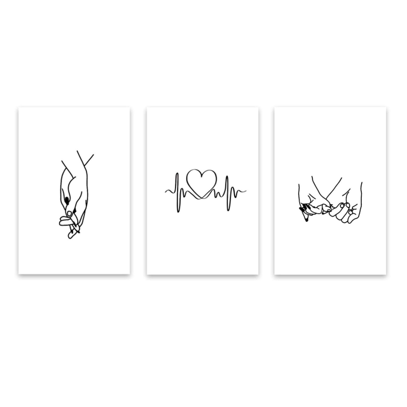 Set De 3 Affiches Noir Et Blanc,Tenant Par La Main Citation Amour Murale,Sans Cadre Sur Toile