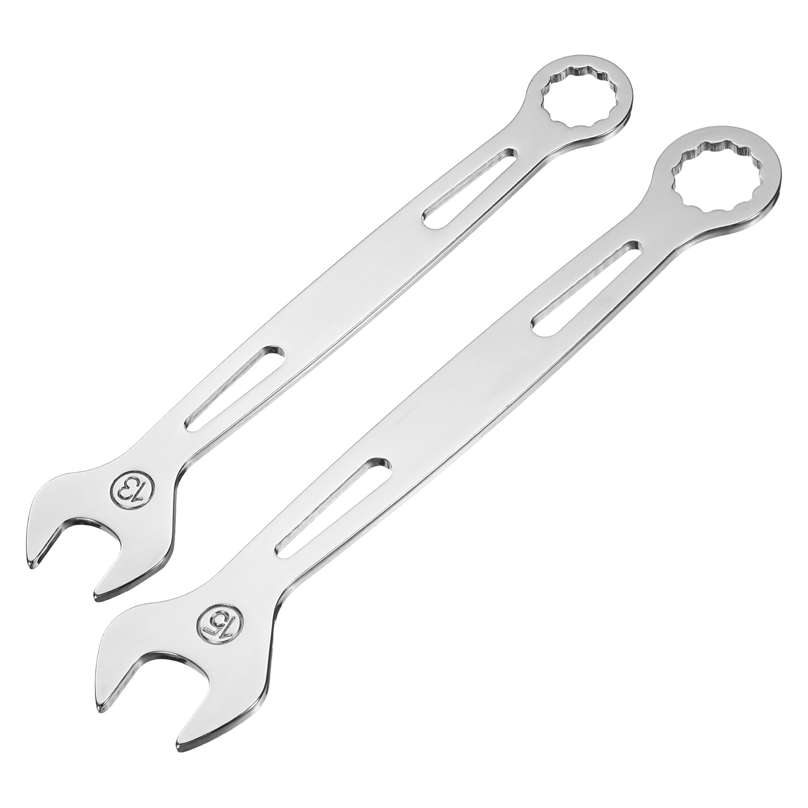 sourcing map 2Pcs Combination Wrench 13mm/15mm Metric Super Thin 12-Point Box and Open End Chrome Vanadium Steel Double Ended Spanner Tool for Automotive Furniture Machinery DIY Repair, Silver