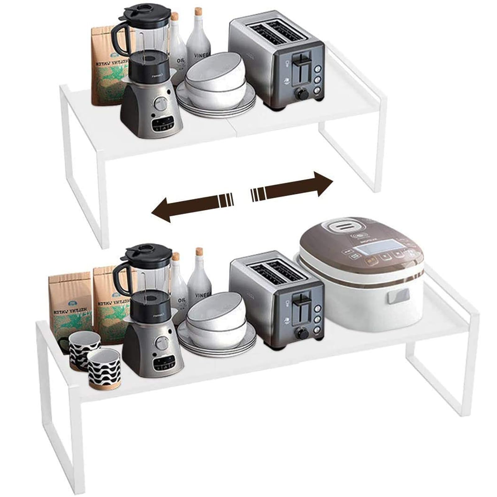 Estantería de Cocina Extensible y Apilable, Organizador Metálico de Almacenaje, 36-60x21x23 cm, Blanco