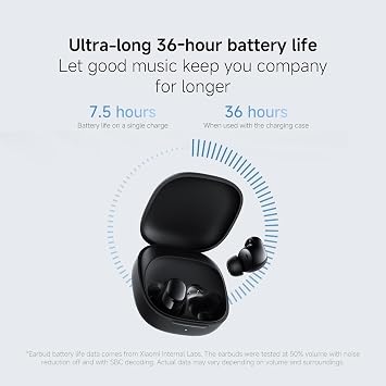Xiaomi Redmi Buds 6 Play | 10mm Dynamic Driver | AI Noise Reduction | Up to 36-Hour Battery Life | Bluetooth 5.4 | Touch Control - Global Version - (Black)