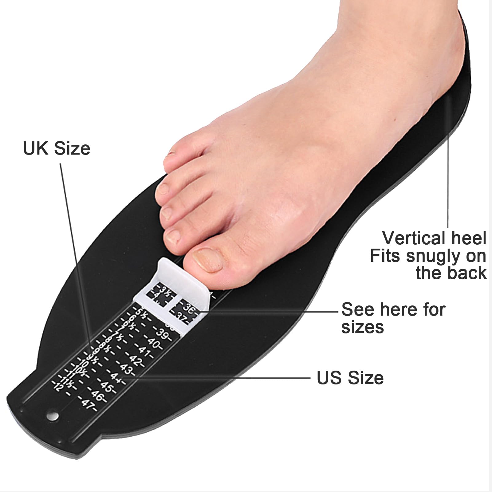1 pièces Jauge de pied noir,Pedimetre Adultes avec Barème,mesure pied,Mesure des chaussures de 18 à 47,pour le Mesureur de Chaussures Déterminer la Pointure