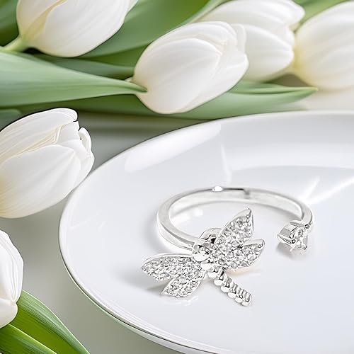 Miniatura 7 de 925 Sterling Silver Anti Anxiety Dragonfly Ring for Women Adjustable Fidget Stress Relieving Rings Jewelry