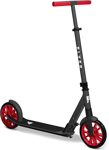 Flyer Kickstart Max, Patinete de patada, manillar ajustable y plegable, scooter rojo de 8 años y hasta 220 libras