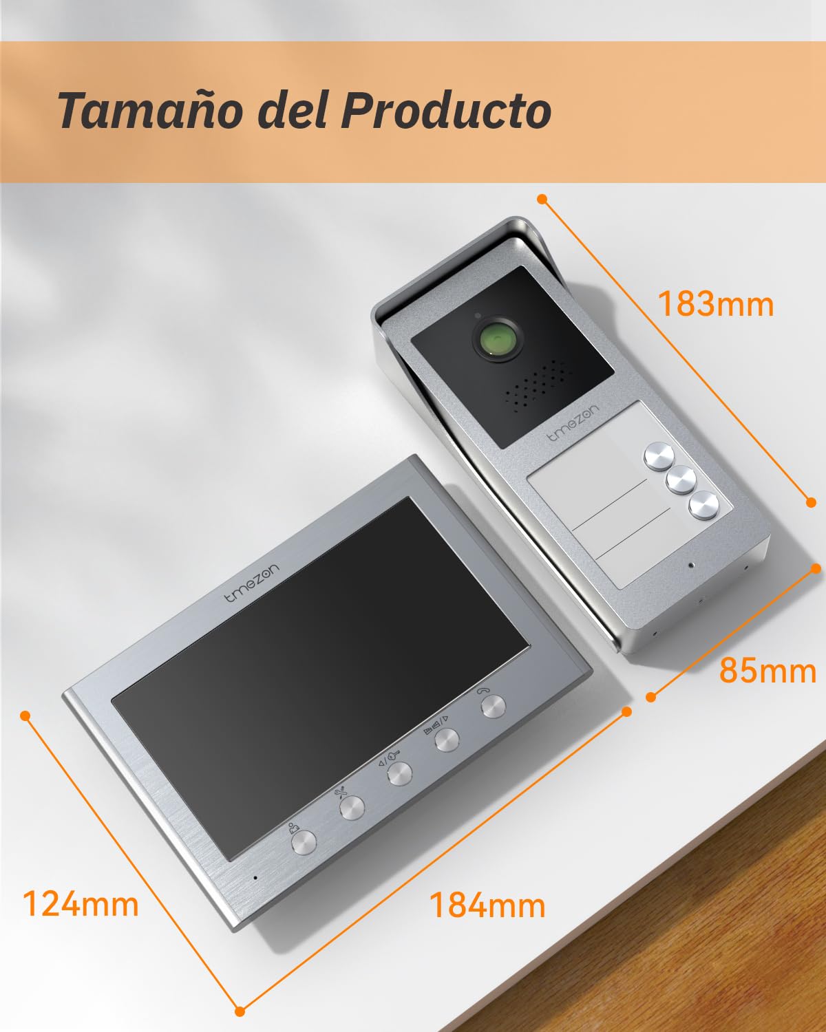 TMEZON Videoportero Sistema de Intercomunicación con 7'' Monitor a Color,HD Timbre Video Mirilla 2 Hilos,Audio bidireccional, visión Nocturna, 16 Tonos de Llamada, admite 2 bloqueos,para 3 familias