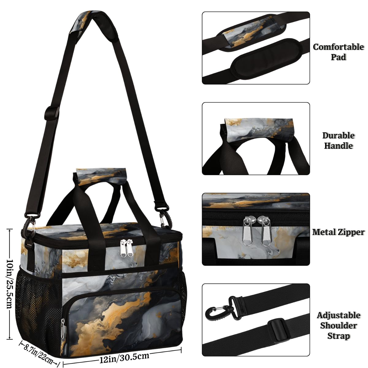 Abstract Color Mix Insulated Picnic Backpack Lunch Box for Women Men Picnic Basket Tote Lunch Bag Picnic Bag Portable Lunch Bags for Picnic, Beach, Work, Trip,Office, Camp Marble Texture Design