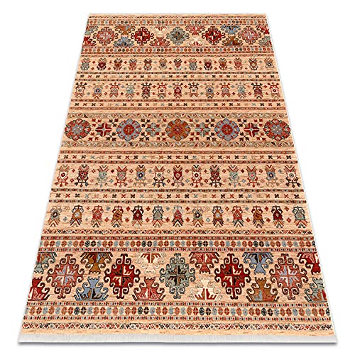 Tapis en Laine KESHAN Franges, Classique Oriental, Tapis Traditionnel, pour la Chambre, Le Salon, la Chambre à Coucher, de Haute qualité, Beige / Terracotta 80x145 cm Cover