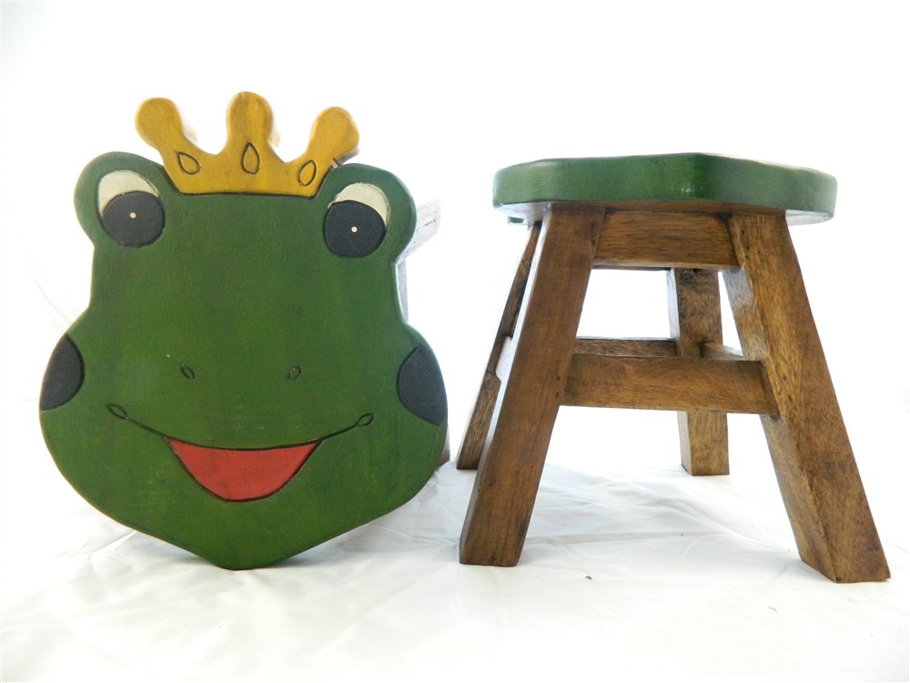 Children's Wooden Stool, Frog Prince Shaped Design - Handmade Acacia Wood - Small Chair, Footstool or Side Table - Nursery & Bedroom Decor - Fun Step Stool for Kids - Ideal Christmas & Birthday Gift