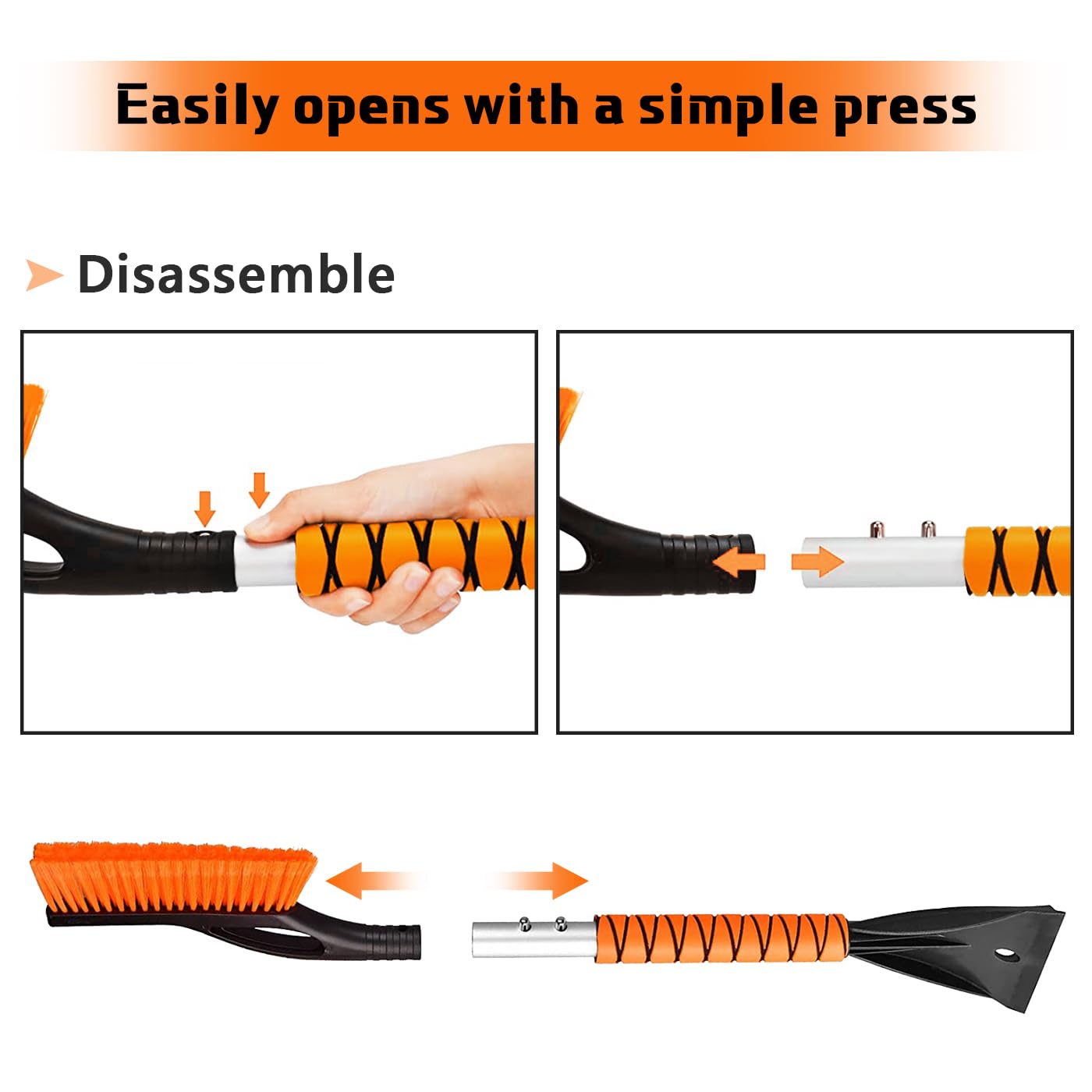 PLACHIDAY Snow Brush & Ice Scraper, 27 Inch, Ice Scrapers for Car Windshield, Detachable Snow Removal Tool with Ergonomic Foam Grip for Cars Trucks Suvs (Heavy Duty Abs, PVC Brush)
