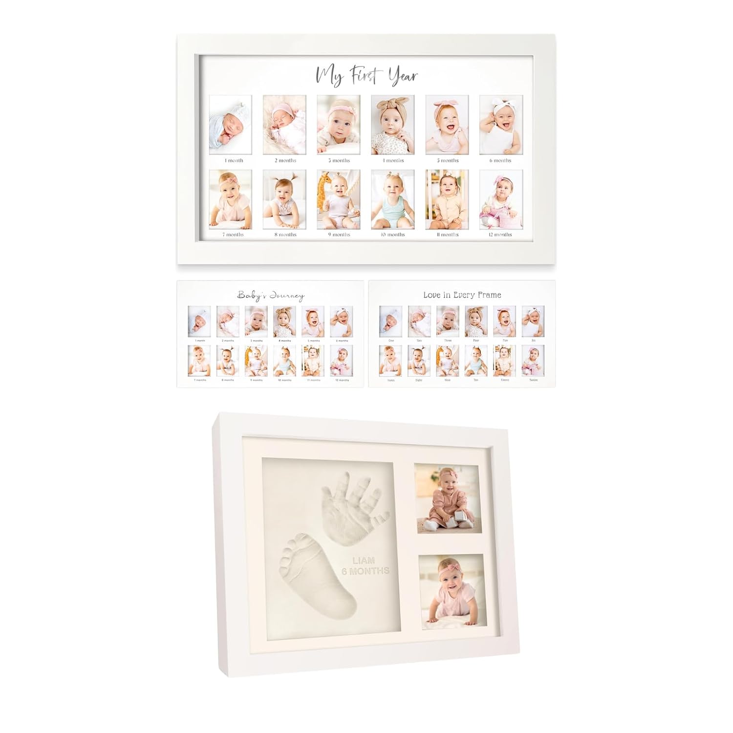 KeaBabies 12 Months Baby Picture Frame for Newborn Girl, Boy and Baby Hand and Footprint Kit - My First Year Photo Frame, Monthly Photo Keepsake - Kids Photo Kit