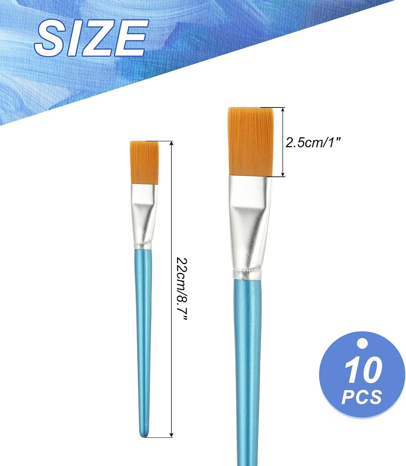 YOKIVE 10 Pcs Flat Tip Paint Brushes Bulk, Detail Acrylic Painting Brush Small Miniature Paint Brushes Great for Oil Watercolor Face Canvas Professional Craft, (1 Inches, Sky Blue)