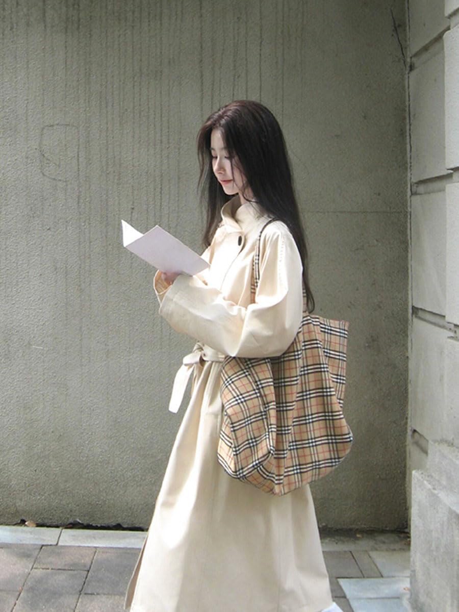 HSQIBAOER Women's Overcoats Long Trench Coat Stand Collar Spring Fall Casual Japanese Style Jacket for Women
