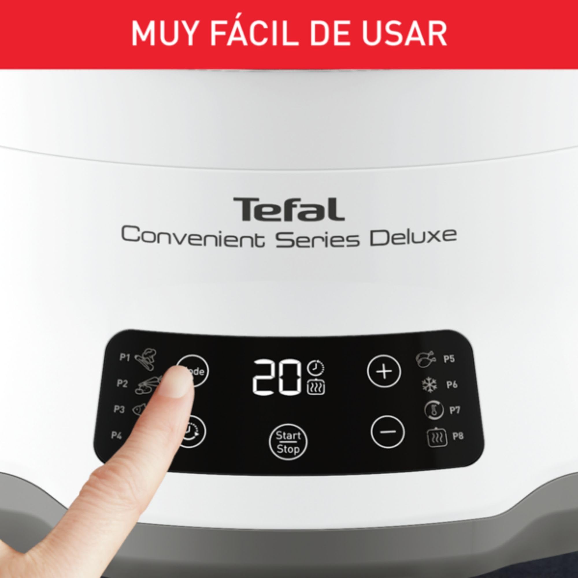 Tefal Vaporera eléctrica Convenient Series Deluxe VC502D - Vaporera cocina vapor de 900 W, 8 programa de cocción, bol acero inoxidable, hasta 3 platos a la vez, panel de control táctil, fácil limpieza