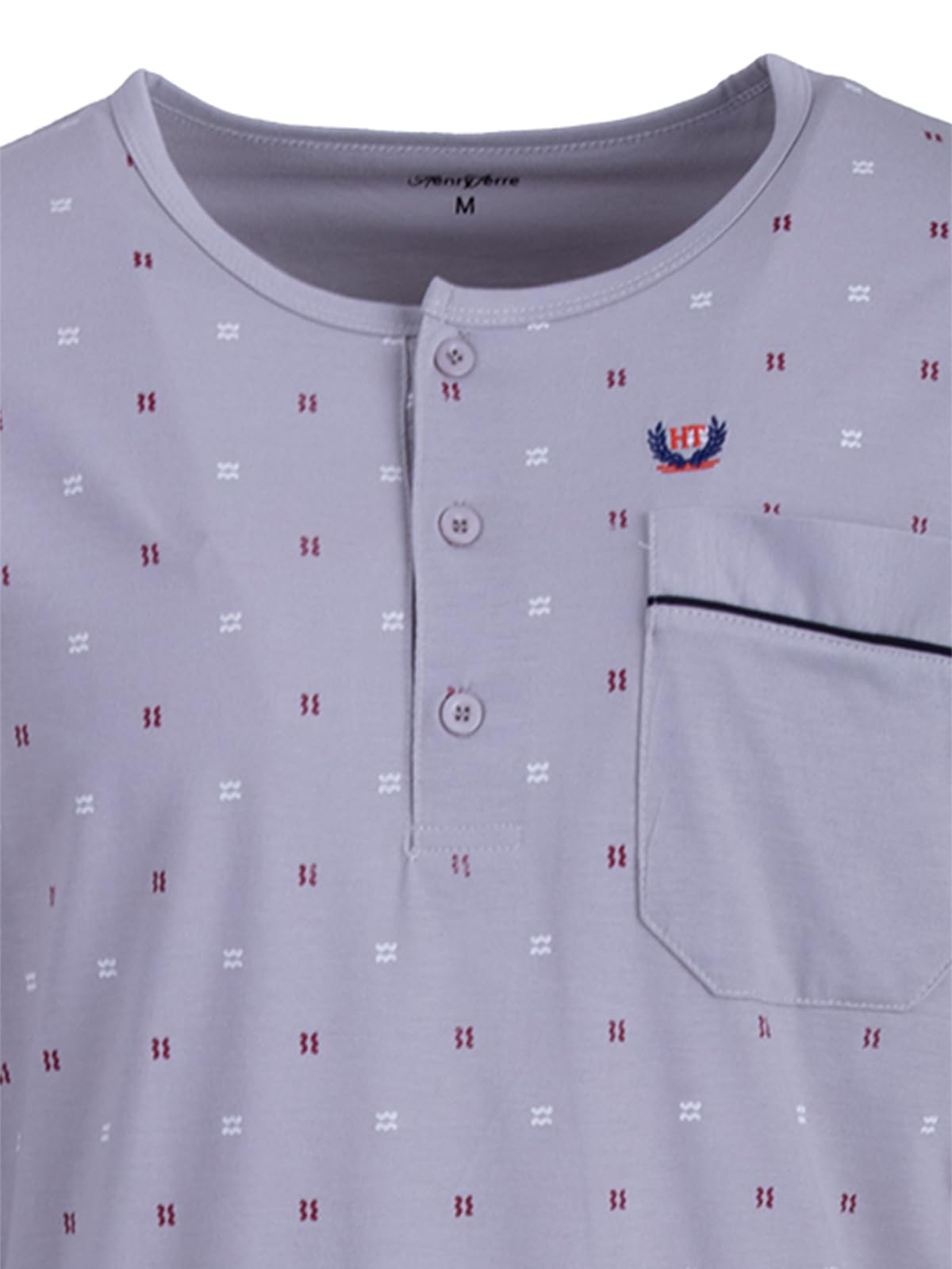 Camisón de manga larga para hombre, diseño de ondas, bolsillo en el pecho, tapeta con botones, talla M-