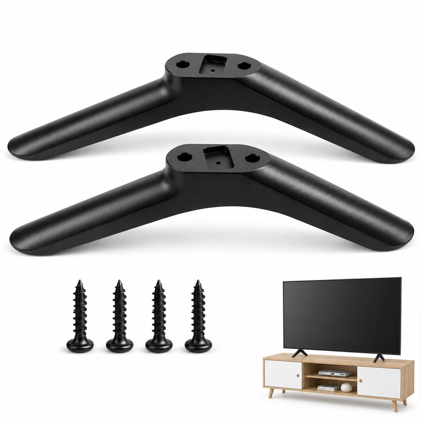 Solvind 2PCS Universal TV Stand Legs, Black Metal TV Base Feet with 4 Screws, Floor Tabletop Mount for Most 32-55 Inch LCD LED Flat Screen Televisions