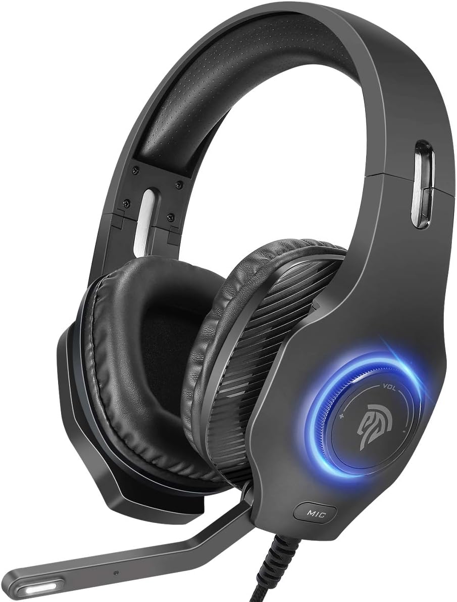 EasySMX PS4 Headset, Headset with Mic, [7.1 Surround Sound], [Noise Reduction Mic], On-Earcup Control, RGB LED Lights, Professional PC Gaming Headset, Gaming Headphones for PS4, Laptop