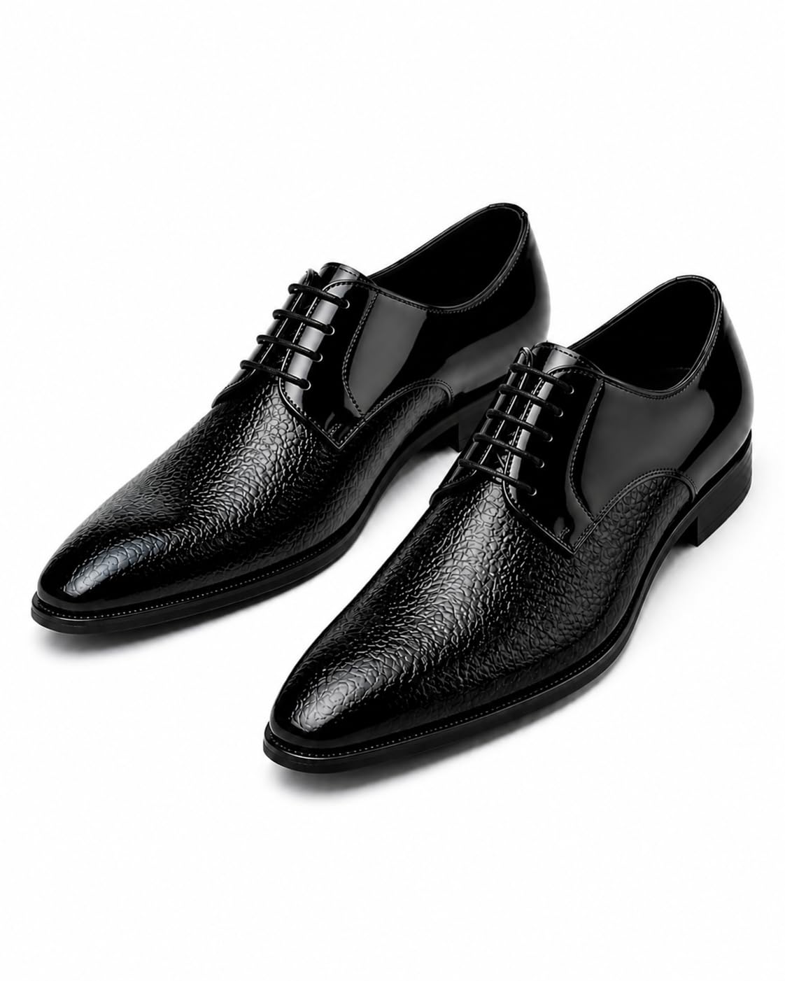 Men’s Premium Patent Leather Oxford Dress Shoes – Textured Shiny Lace Up Formal Shoes for Office, Business, Wedding, Party, Groom, Luxury Pointed Toe Black Footwear-image-43