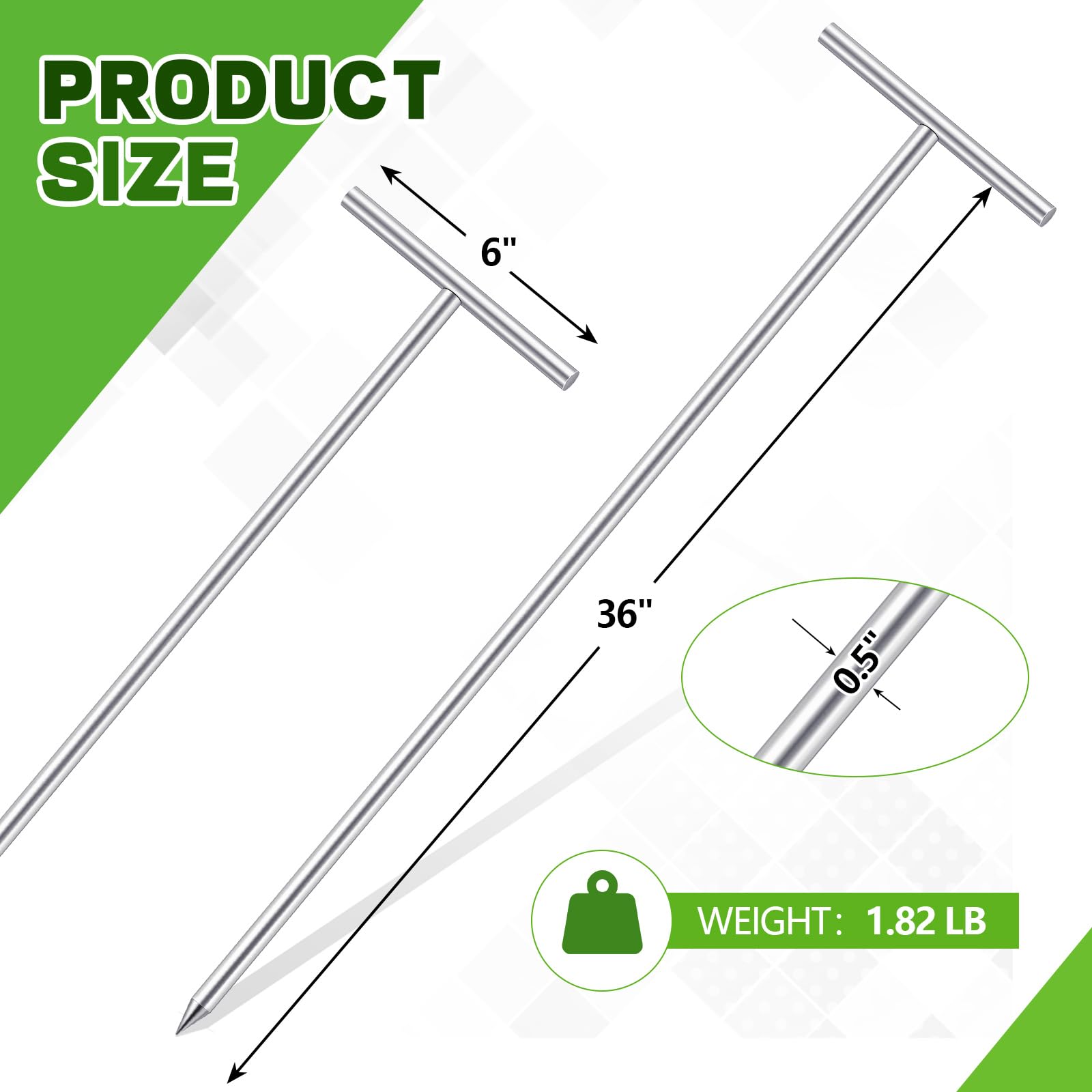 Zonon Erdungsstange mit T-Griff, verzinkt, 91,4 cm L x 1,27 cm Durchmesser, für Elektrozaun, Industrie, Chemie, Industrie, 2 Stück