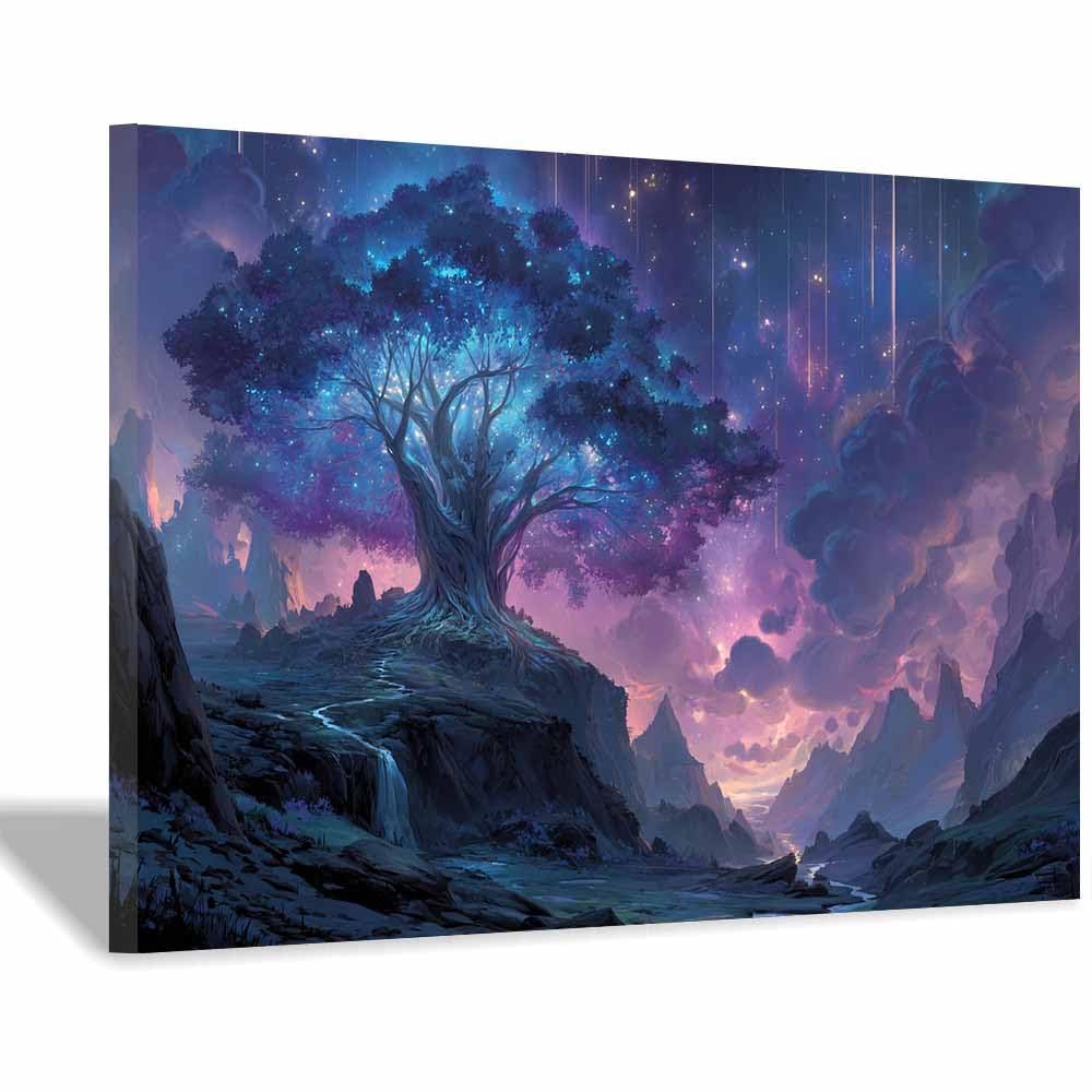 XENIOU Tree Wall Art Magical lights tree canvas wall art, prints for walls, for living room bathroom Bedroom Home Decoration.(Multicolor)-70x100cm Framed