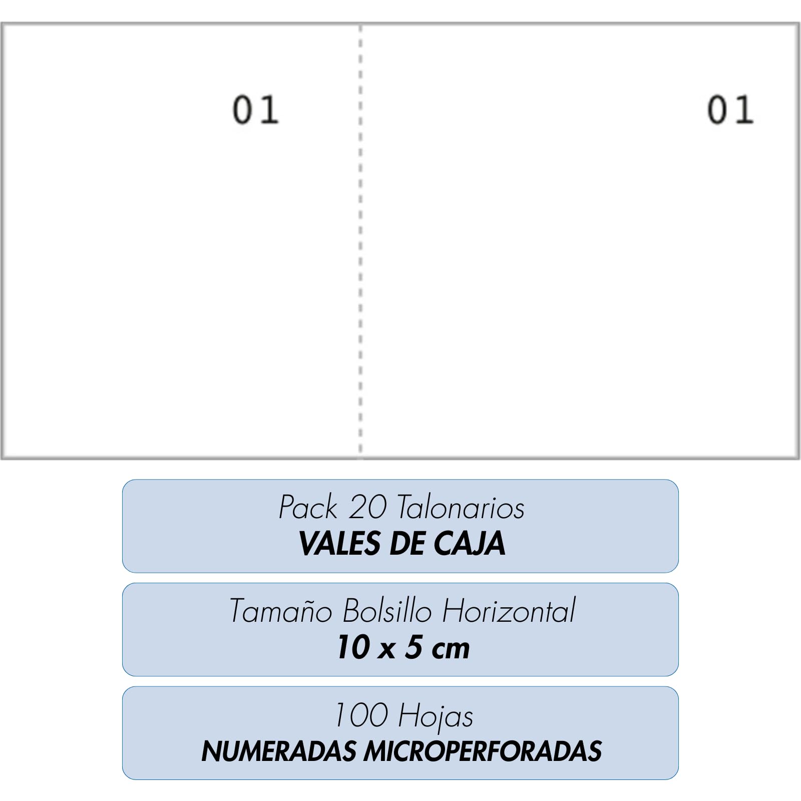 Dohe - Talonarios Vales de Caja (20 uds.) - Tamaño Bolsillo 10x5 cm, 100 Hojas Blancas Numeradas y Microperforadas, Blocs para Rifas, Concursos, Lotería, Taquillas, Material de Oficina