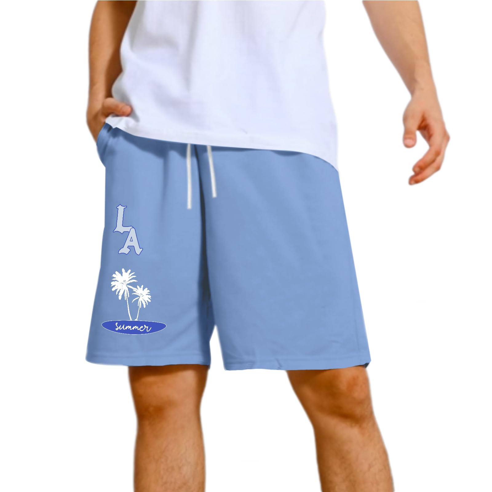 Letter Graphic Basketball Track Shorts for Men Running Athletic Workout Sport Drawstring Waist Shorts with Pockets