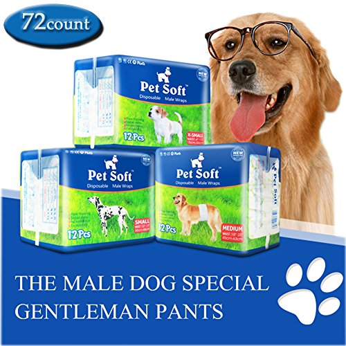 Pet Soft Disposable Male Wrap Dog Diaper,72 Count, M