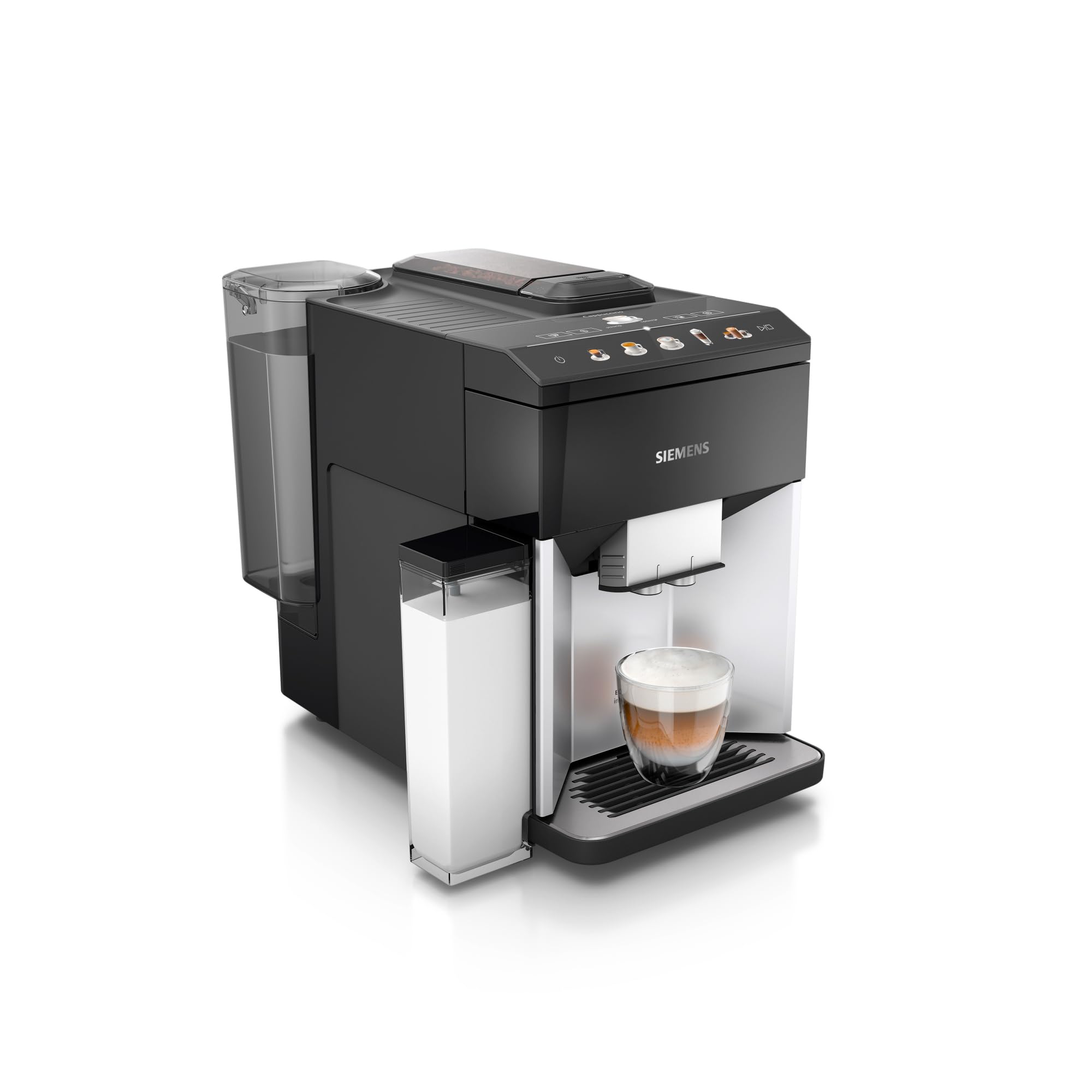 SIEMENS - Cafetera superautomática, EQ500, limpieza autoMilk, Display TFT Touch&Slide, función oneTouch doubleCup, plateado/negro, TQ513R01