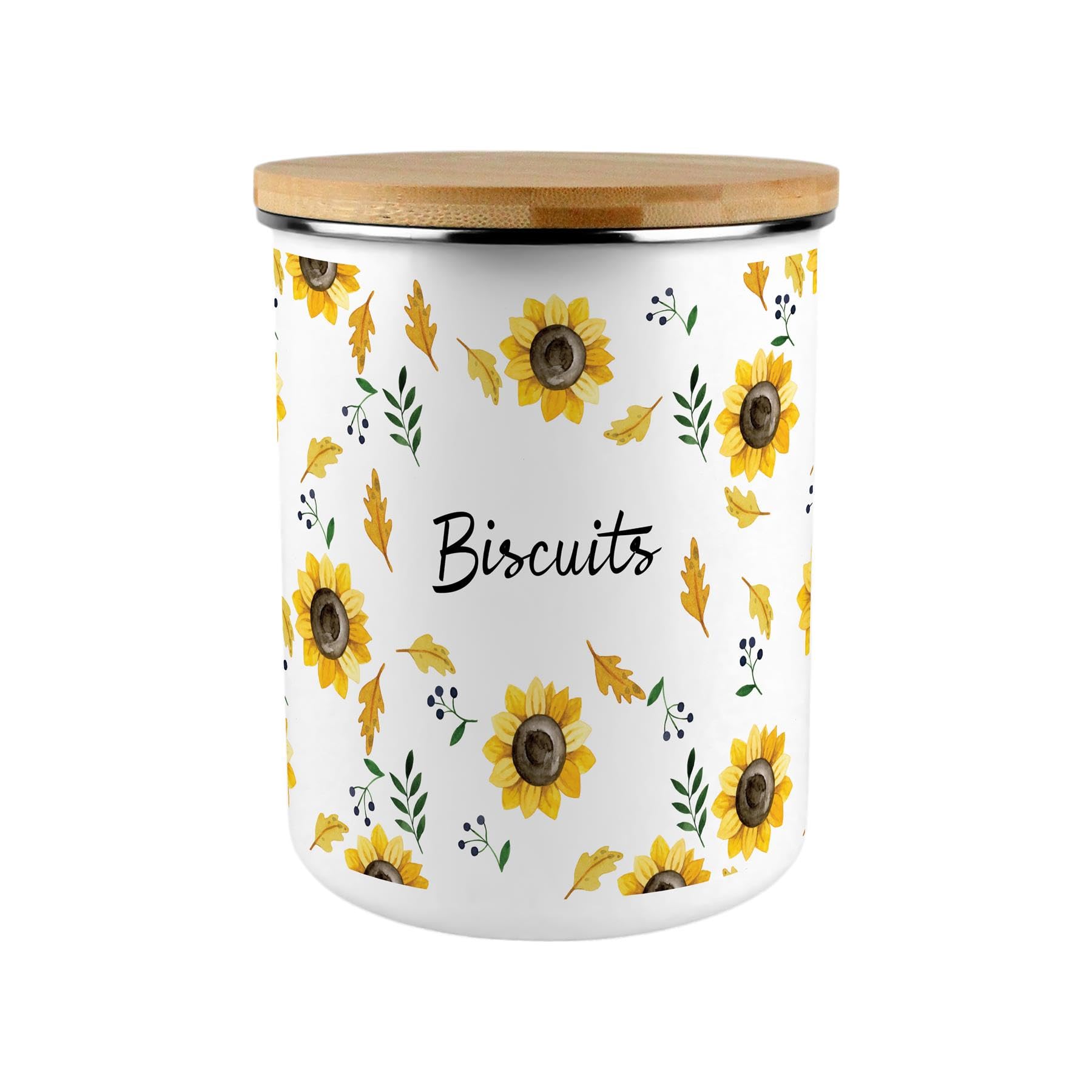 Purely Home Sunflowers Biscuit Tin - Yellow Floral 2.7L Extra-Large Enamel Kitchen Storage Canister Gifts
