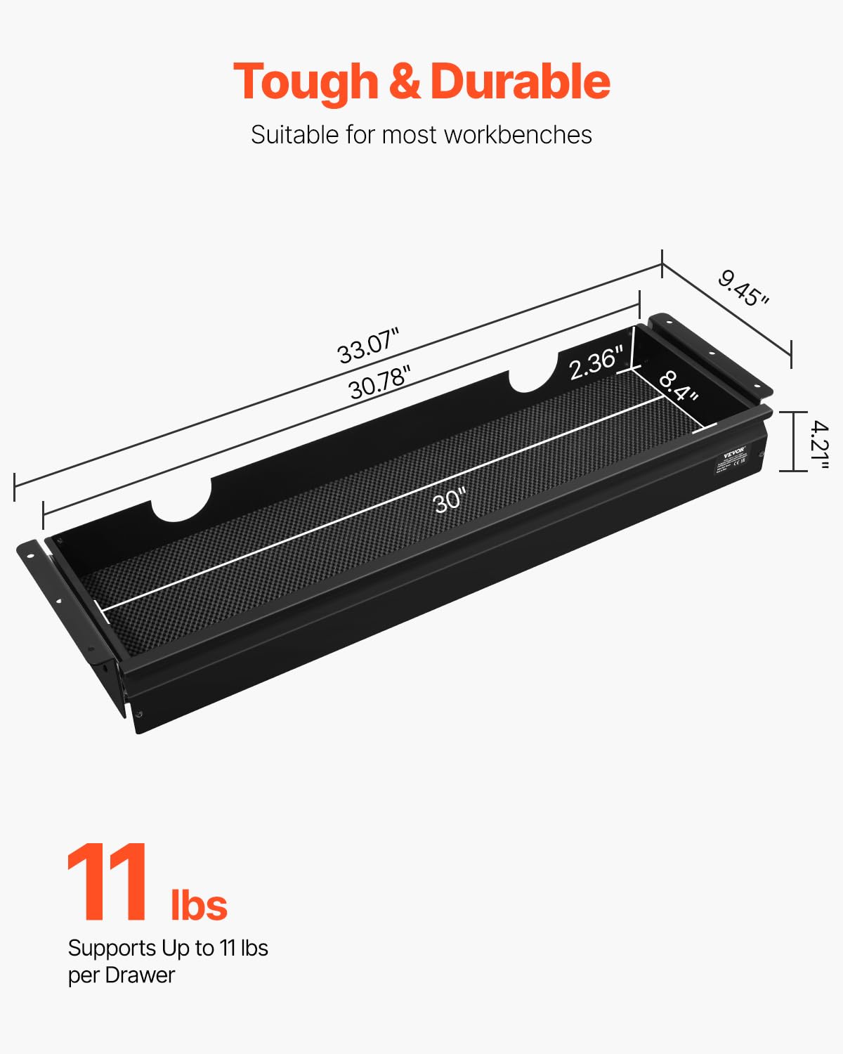 VEVOR Untertisch Schublade 840x240x107mm, Unterbau Schreibtisch, versteckter Schreibtisch-Aufbewahrungs-Organizer, Bleistiftschublade unter dem Tisch für Sitz- & Steharbeitsplätze im Büro & zu Hause