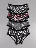 Gothic Halloween Women's Lace Briefs, 4-Piece Set, Black with Skull, Eyeballs, Spider Web, Mushroom Prints