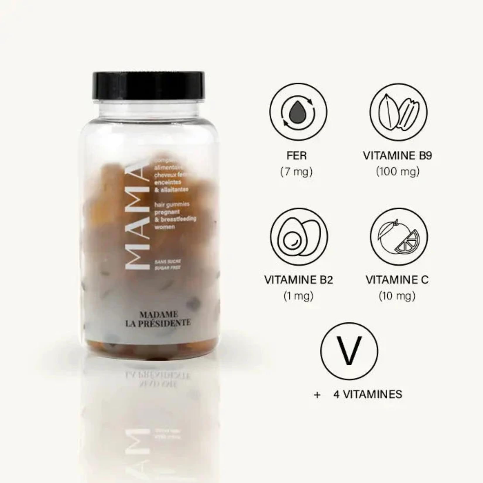 Mama - Complément Alimentaire Cheveux pour Femmes Enceintes et Allaitantes - Accélère la Pousse des Cheveux - Gummies Vegan - Avec Vitamine B8, Vitamine C et Vitamine D - 60 Gummies