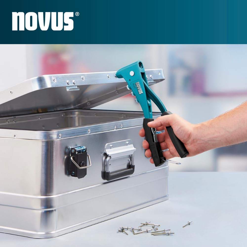 NOVUS TOOLS Zestaw szczypiec nitowniczych N-30 z 100 nitami zrywalnymi, ergonomiczne, profesjonalne szczypce do nitowania z jedną ręką i blokadą uchwytu, uniwersalne szczypce do nitów aluminiowych i