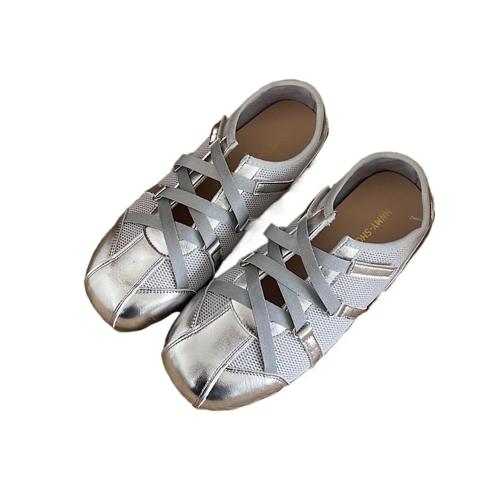 Sneakerina Dressy Ballet Sneakers Women Girls Cute Y2K Retro Lace Up Round Toes Breathable Non-Slip Chunky Sole Casual Fabric Platform Sneakers Preppy