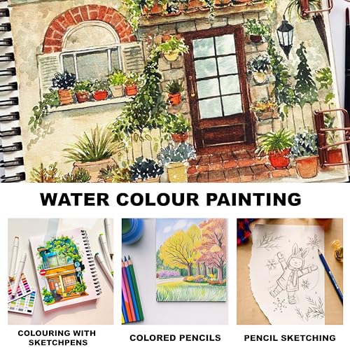 Image of Notehouse A4 Sketchbook Hard Bound Made for Artist 140 GSM Art Notebook (30x21 cm) | 80 White Unruled Pages | Thick Smooth Drawing Paper | Pastel Blue Hard Cover