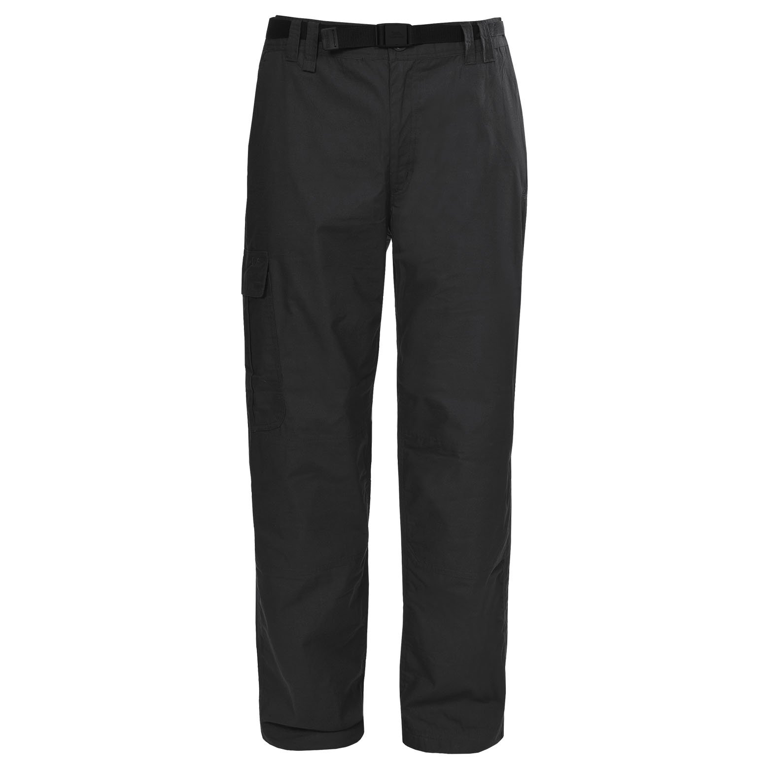 Trespass Mens Walking Trousers Clifton - Adjustable Belt, Reinforced Knee and Seat, 5 Zip Pockets, 2 Side Entry Pockets, UV40+ Protection, Flat Waist with Elasticated Back Panel Black