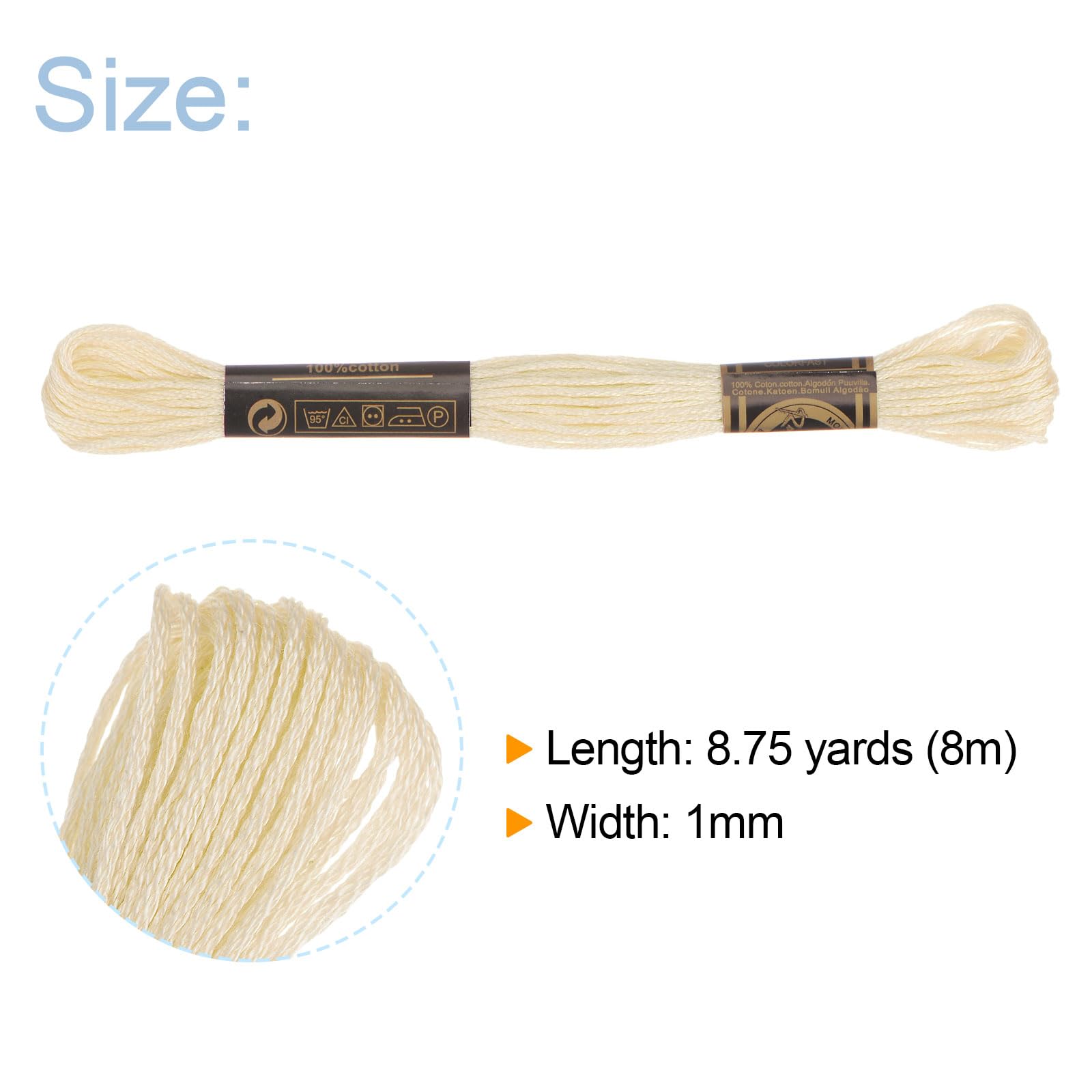 HARFINGTON 12 Skeins Embroidery Floss 8m Each Egyptian Long Fiber Cotton Cross Stitch Thread 26S/2x6 for Embroidery Projects Bracelet, Cream