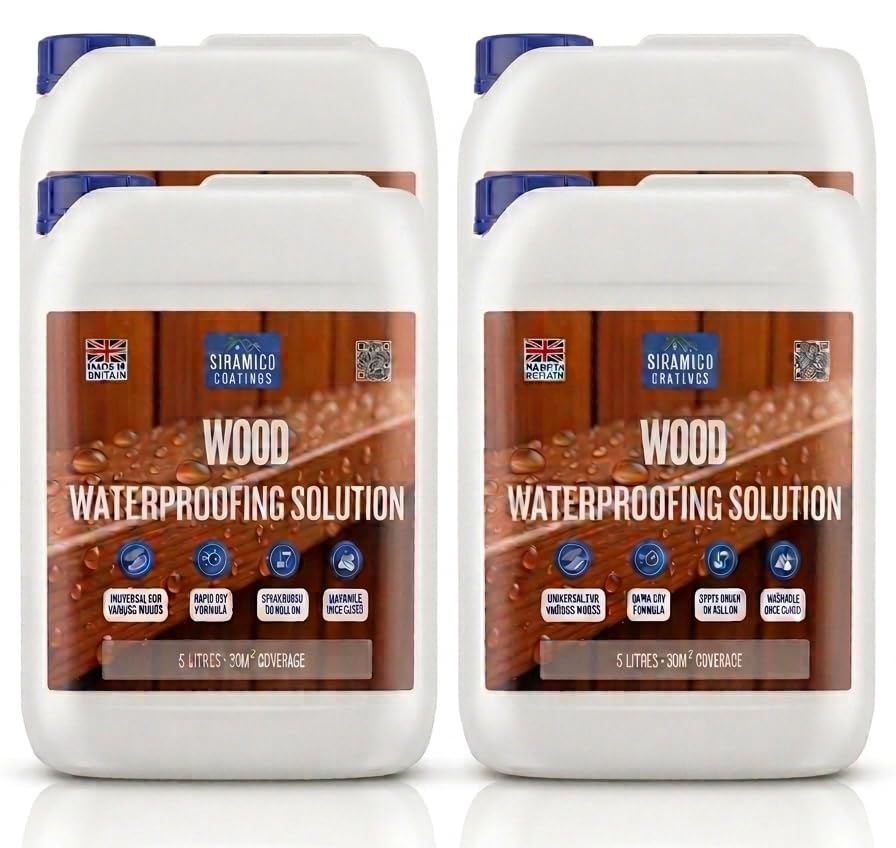 Wood Waterproofing Solution I 5 litres I Clear Invisible Finish for Wood Preserving of Fences, Decking, Sheds and Furniture (Four (4 x 5L))