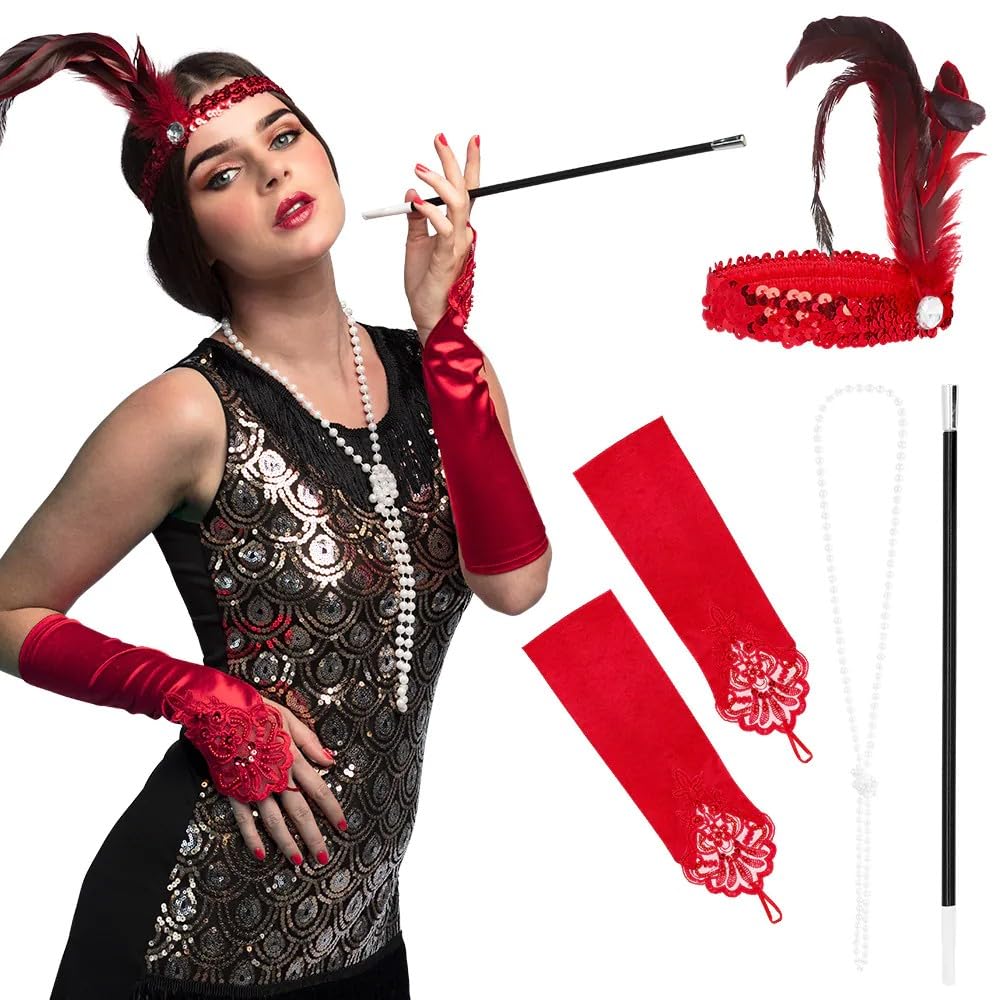 Boland 64348 - Costume Set 20s for Adults 5 Pieces, Set for Fancy Dress Costumes Carnival, Theme Party, Flapper Costume, Charleston