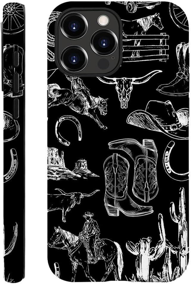 Compatible with iPhone 16 Pro Max,Anti-Scratch Frosted Case Cover,Western Collage Cowboy Black