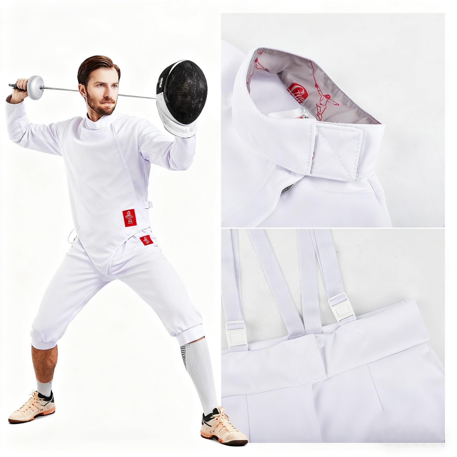 YEQING Traje de Esgrima 350N de 3 Piezas con Diseño Resistente y Flexible, Pantalón/Chaqueta/Chaleco para Zurdos, Ideal para el Entrenamiento Diario de Esgrimistas