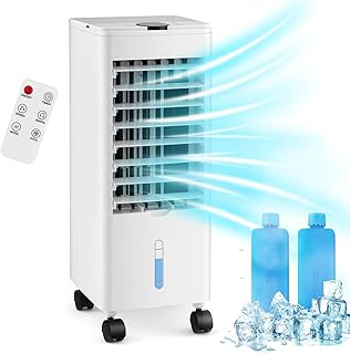 GiantexUK Evaporative Air Cooler, 60W Mobile Cooling Fan Humidifier with 3 Modes, 3 Fan Speed, Oscillation, 12H Timer, Remote Control & 2 Water Tanks, Portable Air Cooler Unit for Home Bedroom (White)