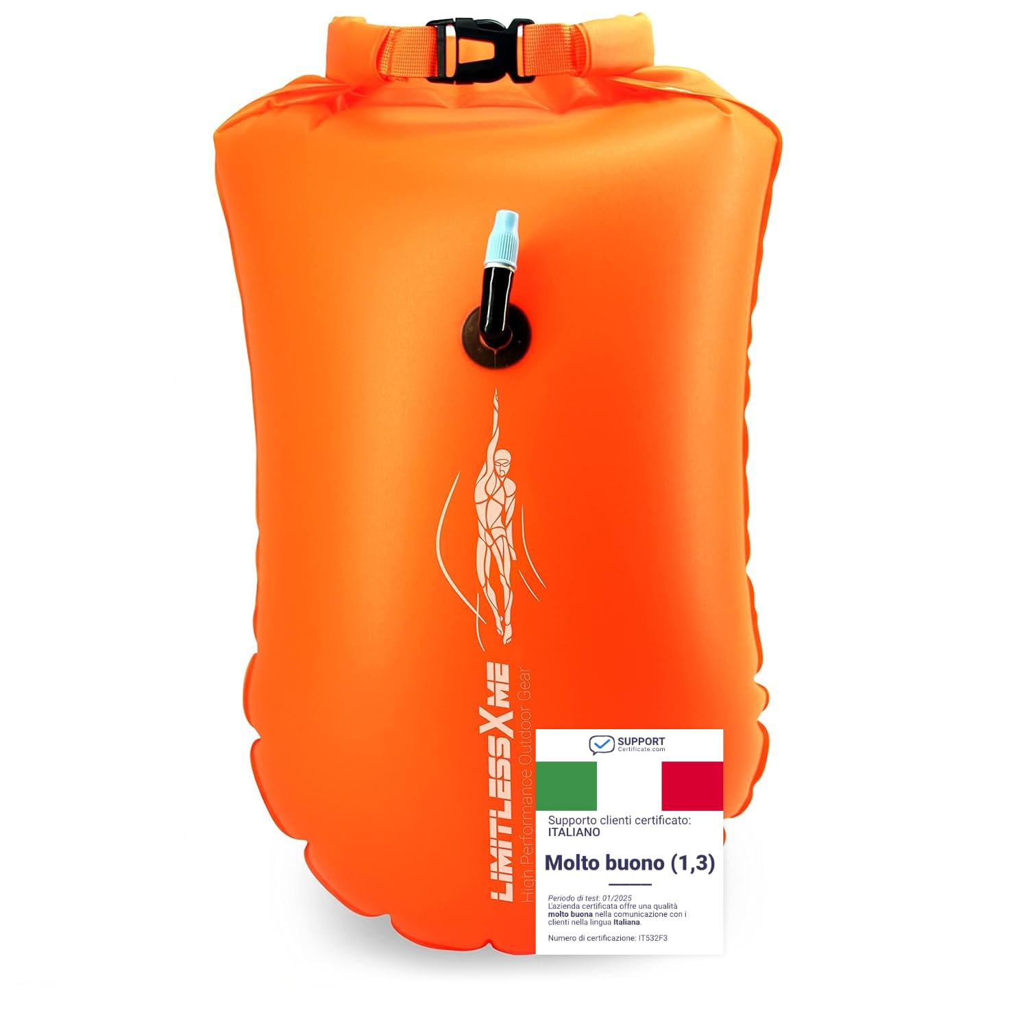 Boa gonfiabile per nuoto arancione & Sacca stagna – Sicurezza durante il nuoto, in acque libere e per il triathlon. Boa galleggiante, Swim Buoy Bubble