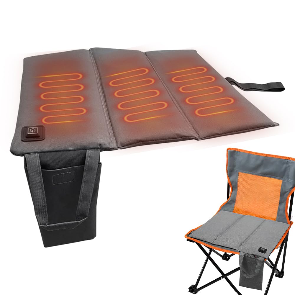 Beheiztes Sitzkissen, 44x40cm Faltbares Beheizbares Sitzkissen USB, Tragbares Heizkissen 3 Einstellbare Temperatur, Elektrisch Wärmekissen Kabellos für Stadioncamping, Camping im Freien