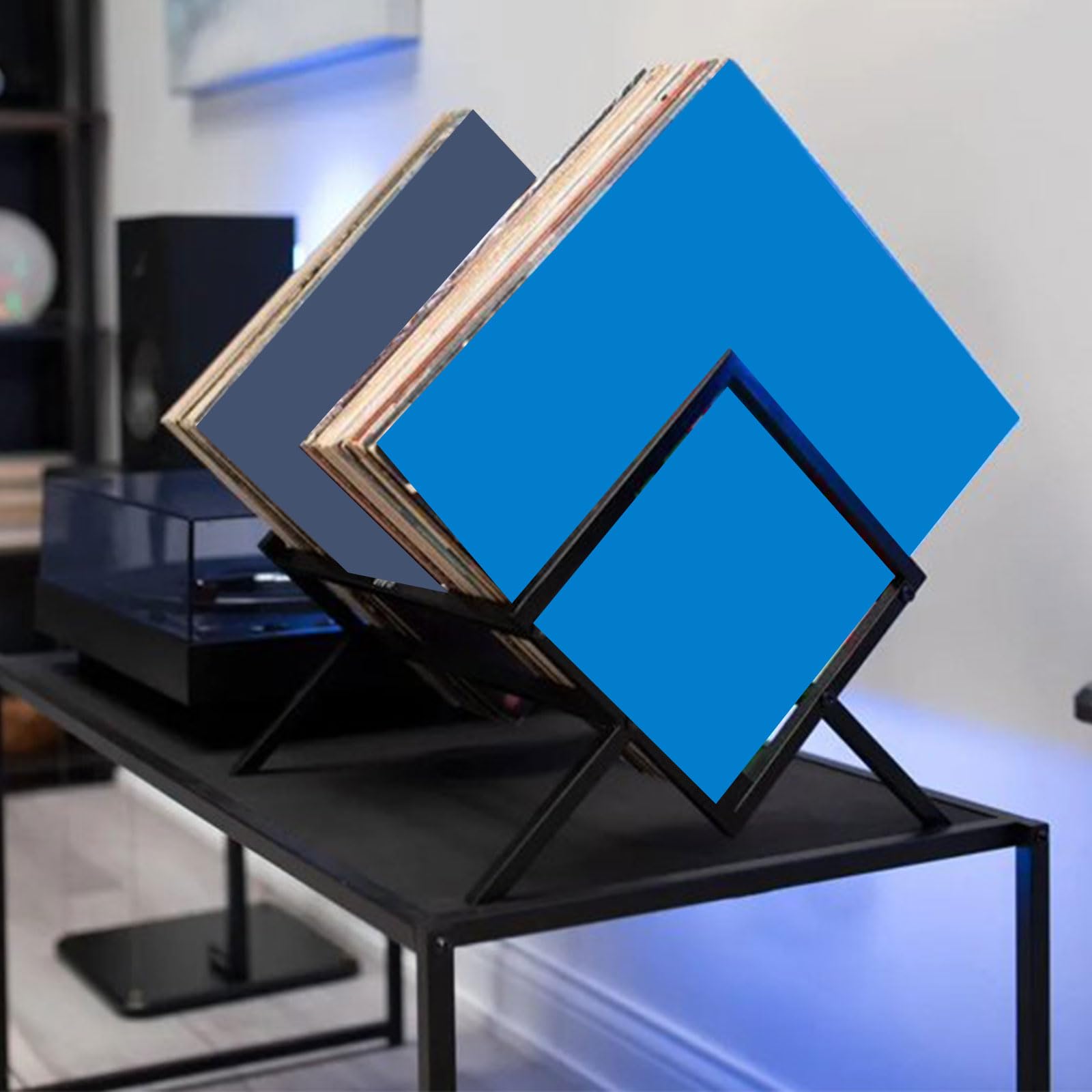 Elegante supporto per dischi in vinile in metallo con base robusta, supporto da scrivania per gli appassionati di musica, espositore per adulti per dischi e oggetti da collezione