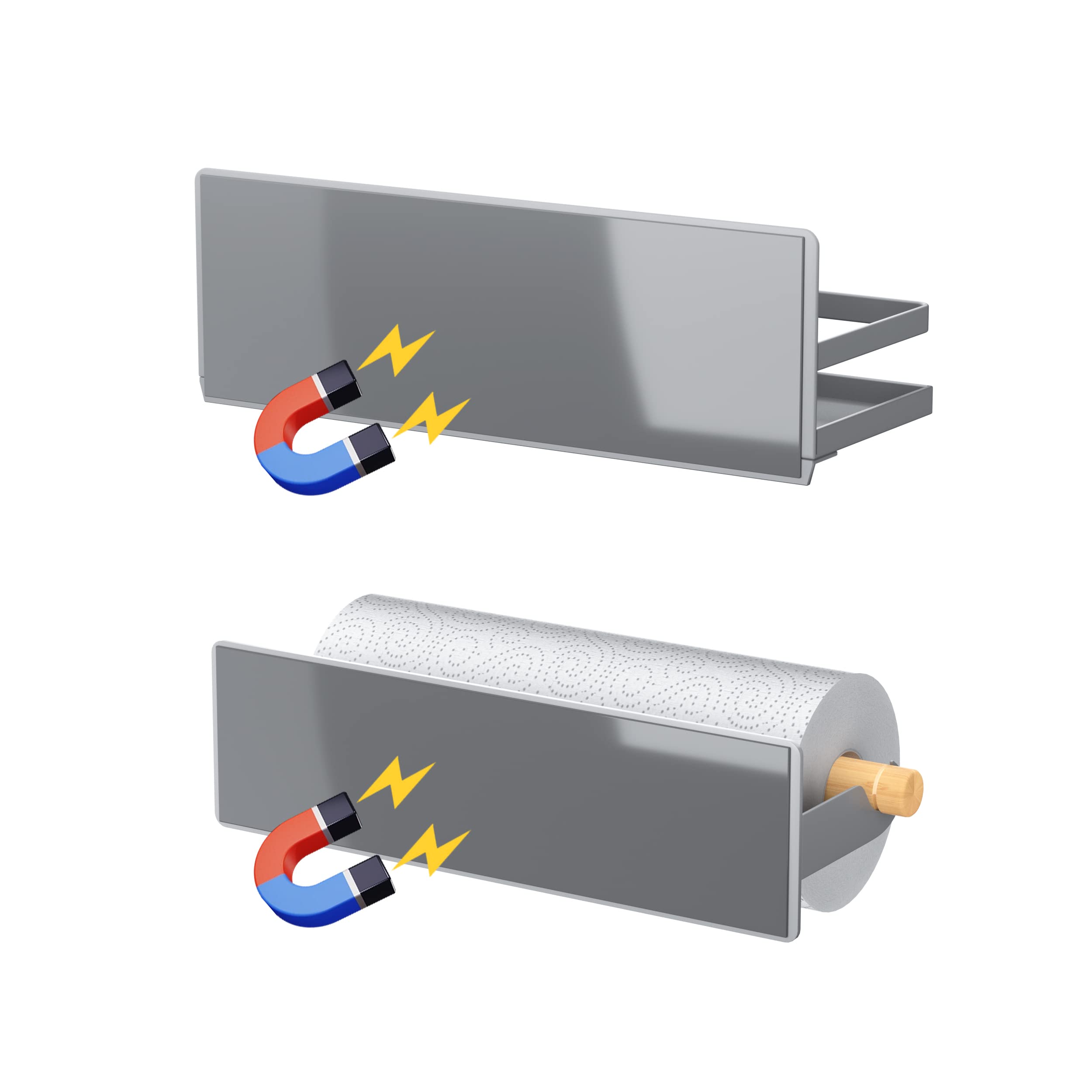 Magnetic Spice Rack Moveable Magnetic Shelf Organizer with Paper Towel Holder Kitchen Refrigerator Seasoning Storage Rack Fridge Magnet Organizer,Grey.3 Packs