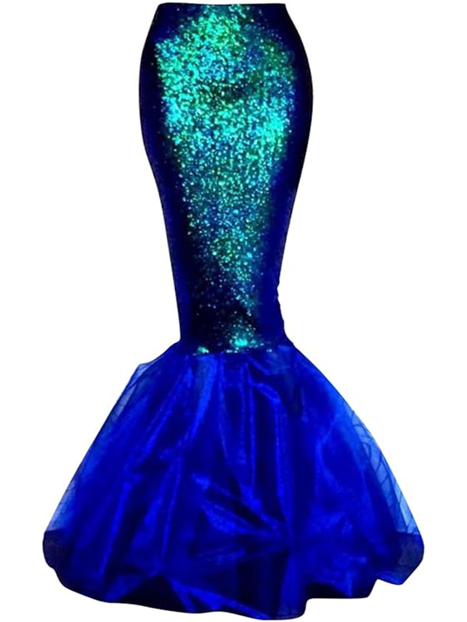 Acrawnni Women's Mermaid Long Tail Costume Sequin Maxi Skirt Cosplay Halloween Costume Dress Adult Role Play Party Costumes (A-Blue, S)