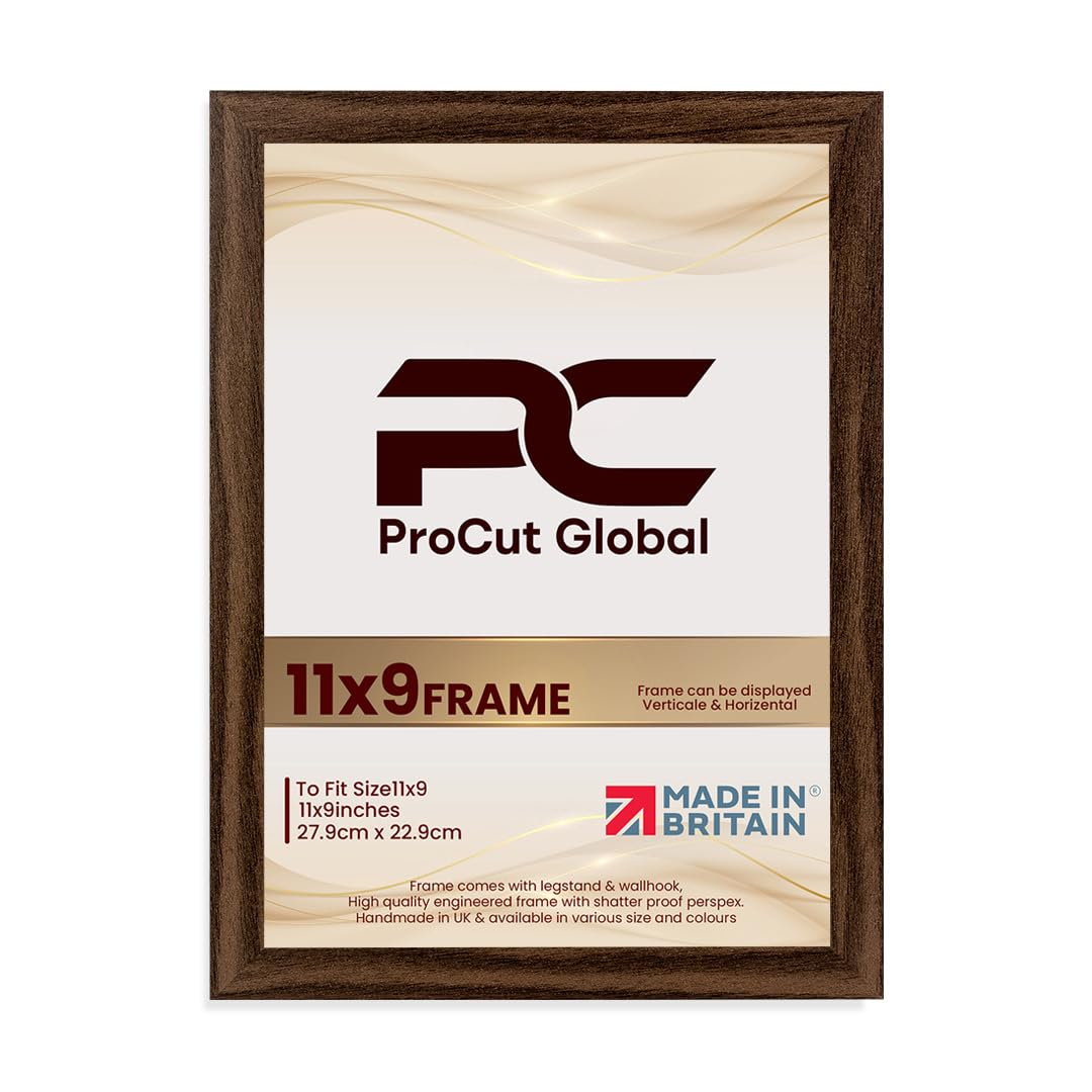 Procut Global 11X9 Walnut Picture Frames – Sleek Wooden Photo Frame with Shatterproof Perspex for Wall or Tabletop – Perfect for Posters, Certificates, Prints–Multiple Sizes & Colors Available