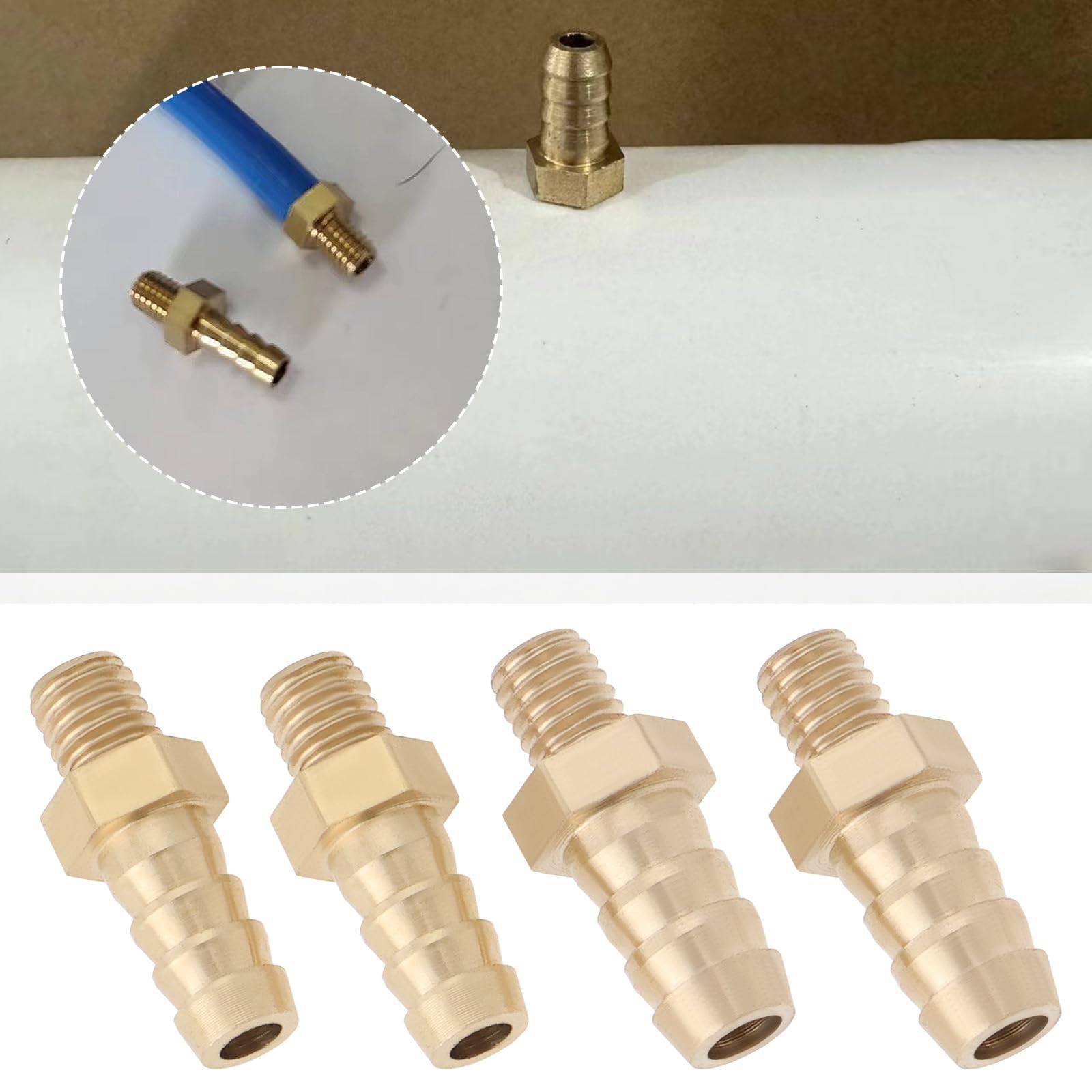 LT Easiyl 4PCS Brass Barb Hose Tail Connector Metric M5x0.8-5mm and M5x0.8-6mm for Pond Pool Hose Pipe Adapters Hose Barb Tail Connector Male Thread Pipe Fitting Gold - Image 3