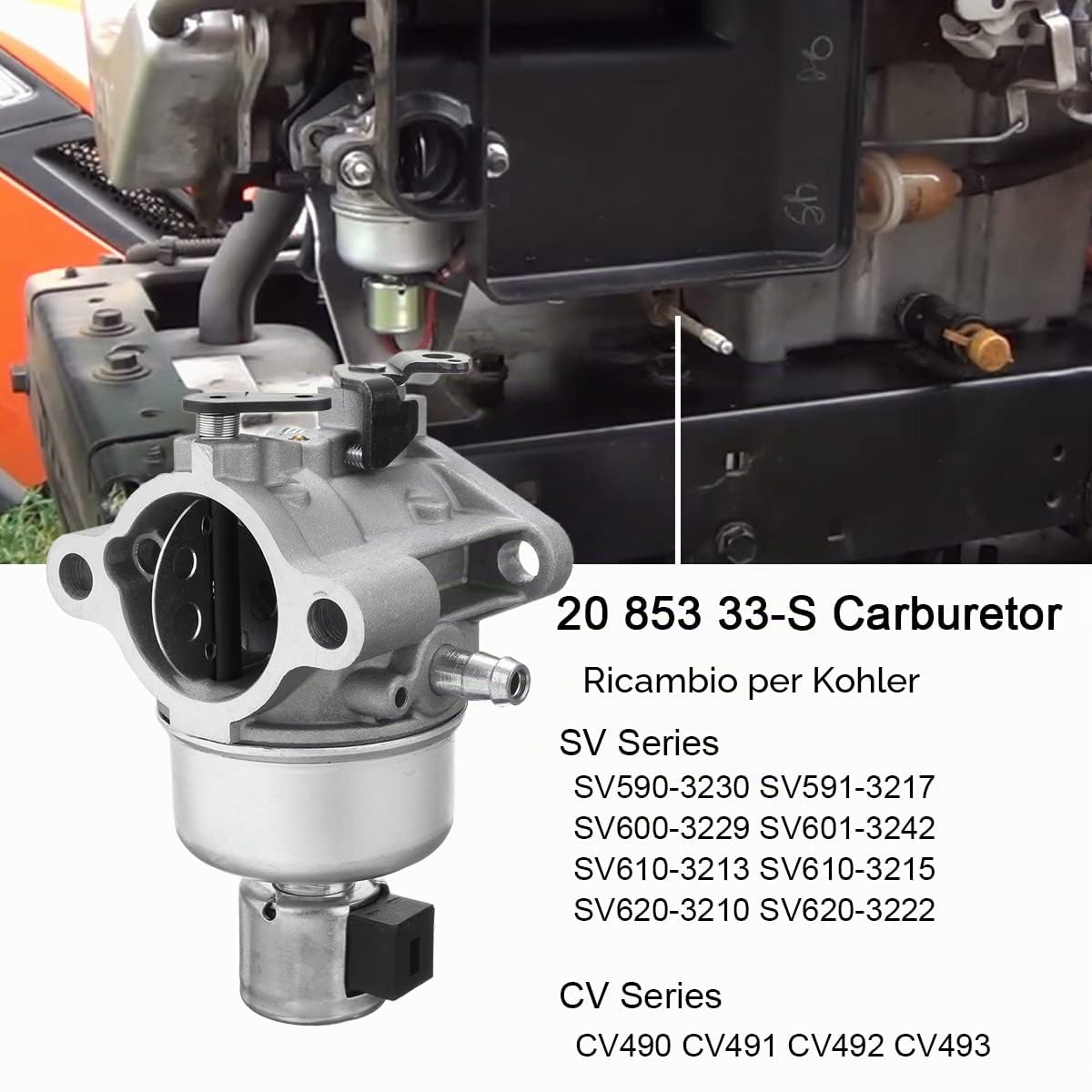 ZAMDOE 20853 33-S Kit ricostruzione carburatore per motori Kohler Courage SV470 SV480 SV530 SV540 SV590 SV591 SV600 SV601 SV610 SV620 SV530S SV540S CV490 CV492 CV493 117-S
